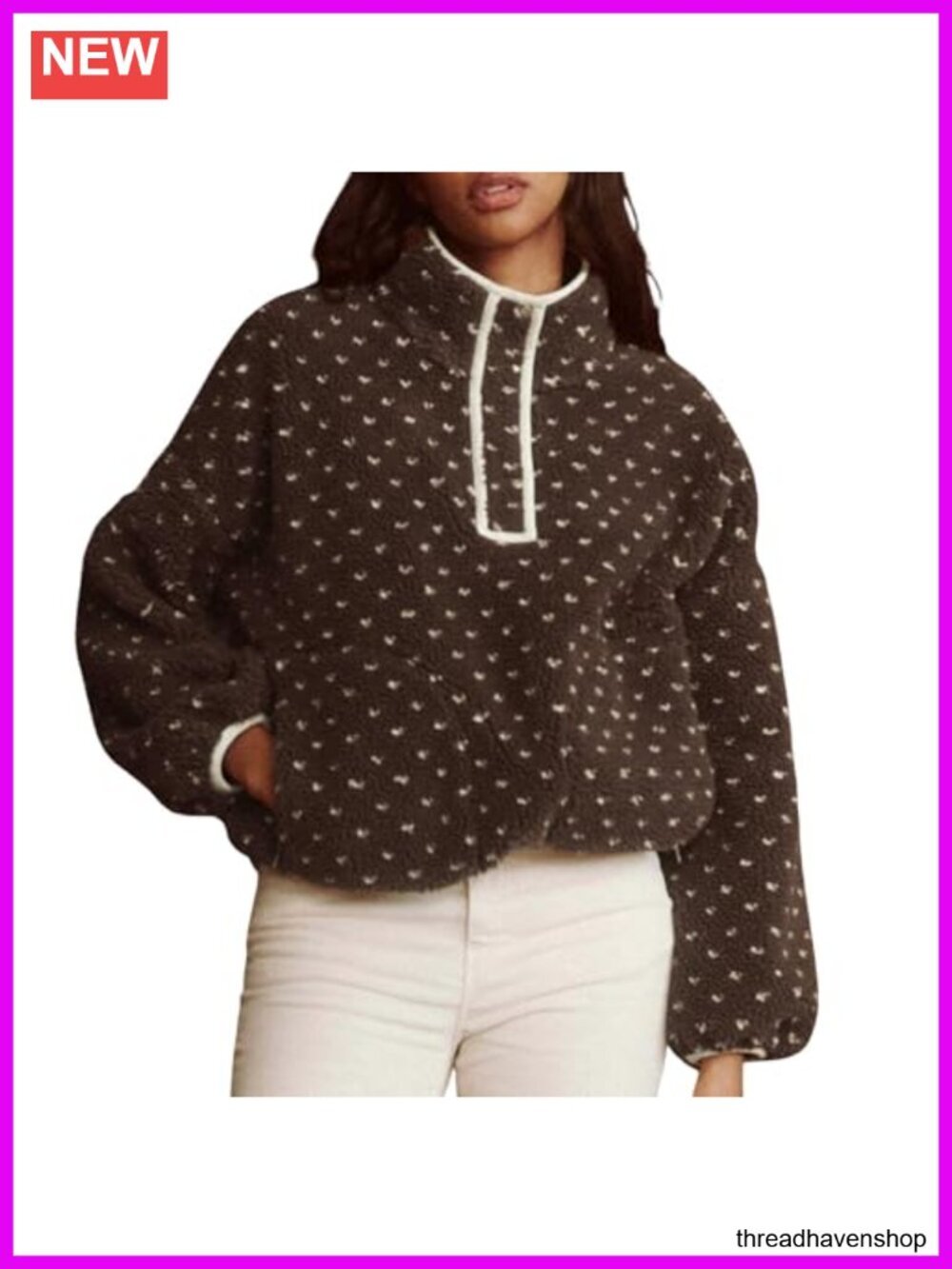 Women's Fleece Half Zip Sherpa Pullover Sweatshirt Jacket with Pockets
